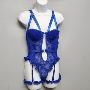 Elegant Blue Lace Bodysuit Size L